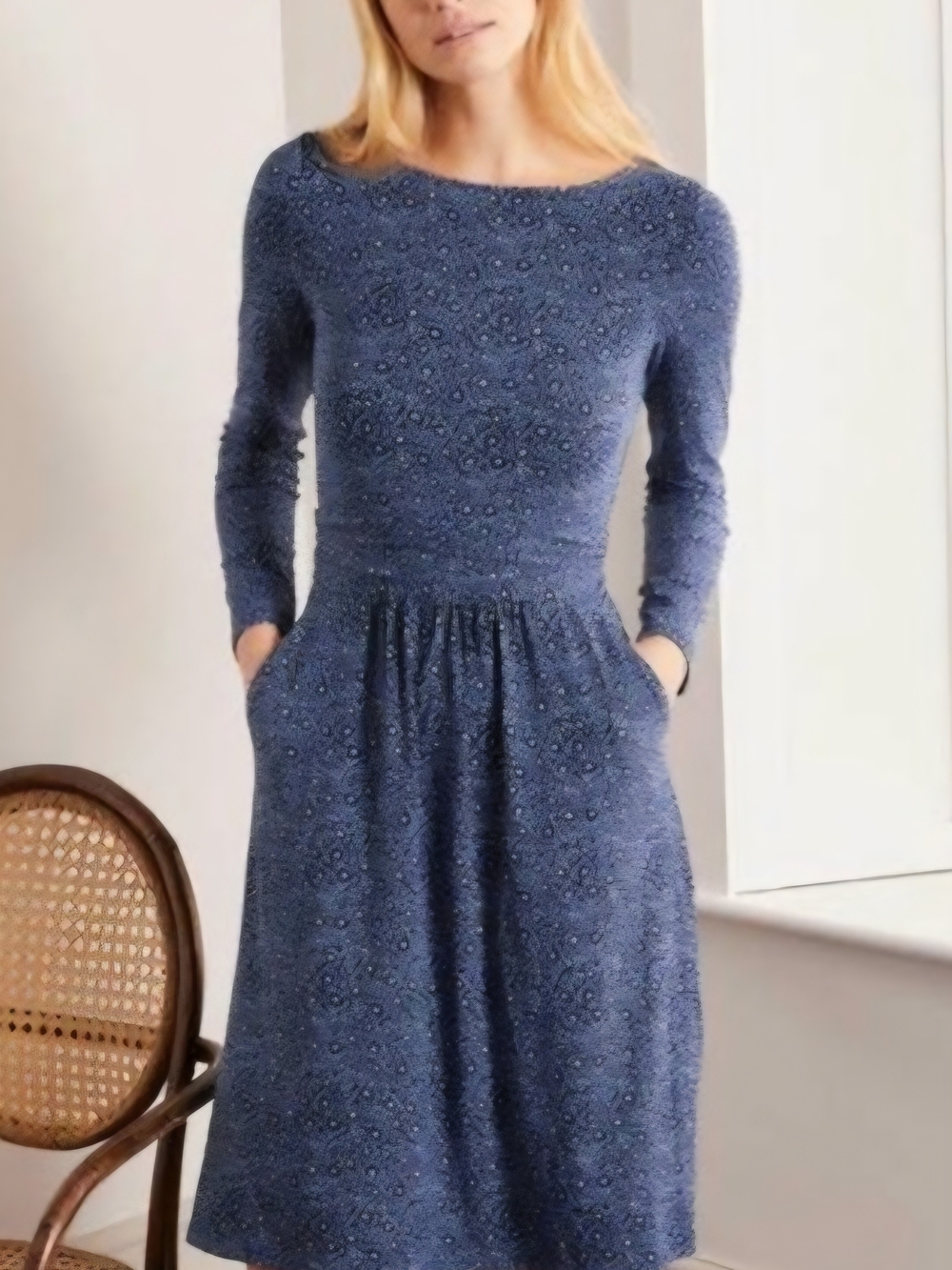 Boden Abigail Long-Sleeve Midi Dress Womens Sz 14(U.S.) Functional Side Pockets